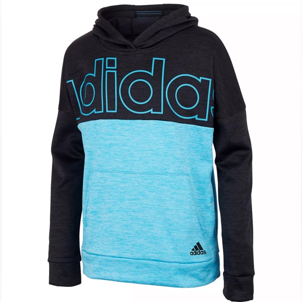 Adidas Melange Light Blue and Charcoal Hoodie, boys size XL 18/20